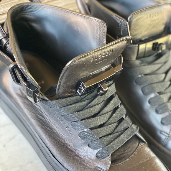 Men's BUSCEMI Matt BLK Leather High Top Sneakers - Picture 2 of 8